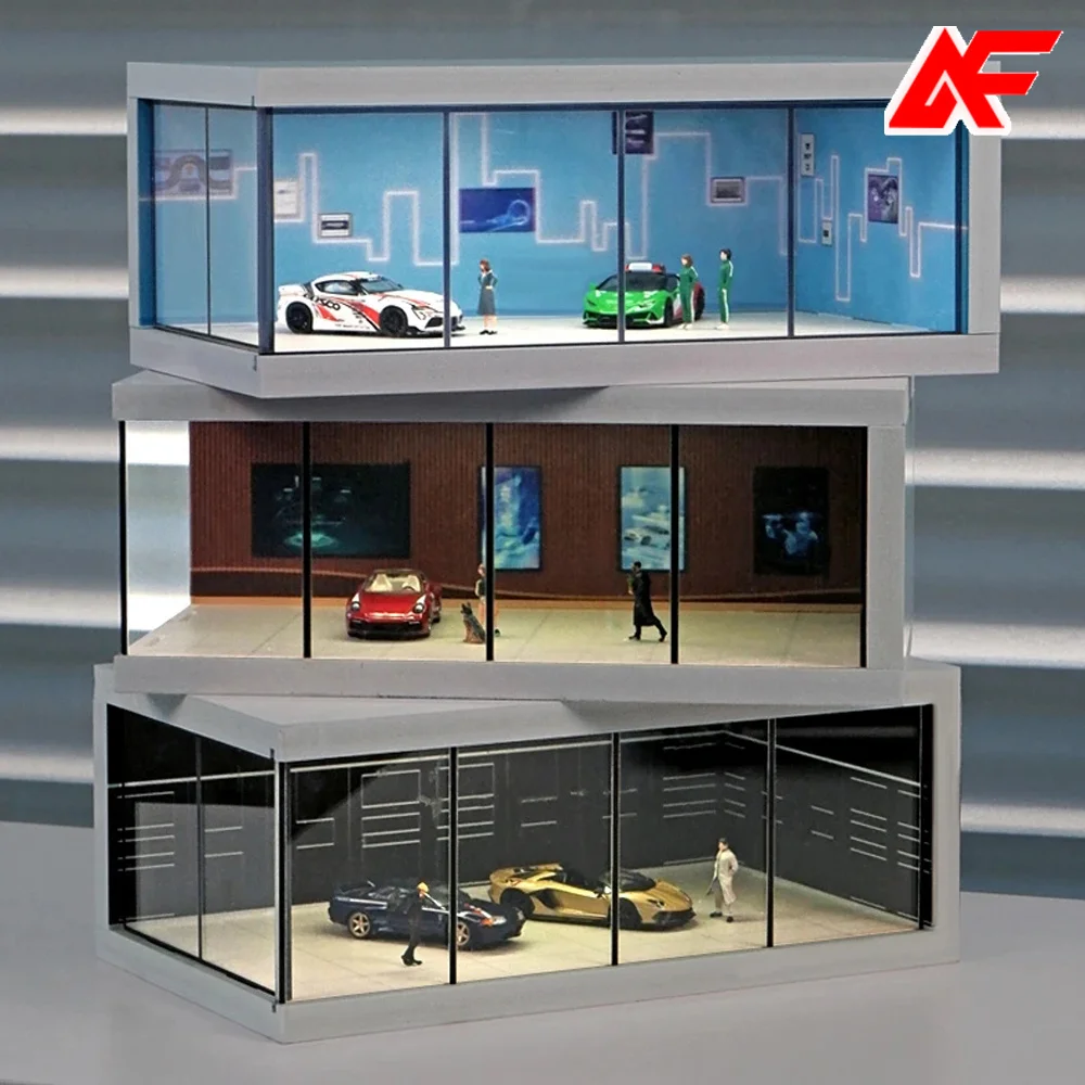 

Miniature 1/64 Car Showroom Dioramas Layout Transparent Parking Lot Dust Cover Storage Mini House Props for Fans Garage Scene