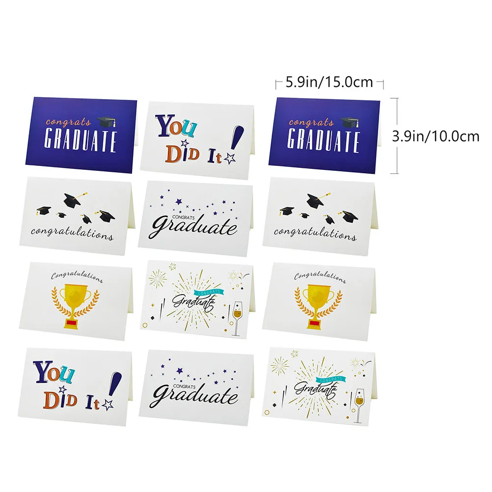 12Pcs Graduation Cards with Envelopes Fine Workmanship Blank Greeting Cards for Thank You Congrats Graduation Party