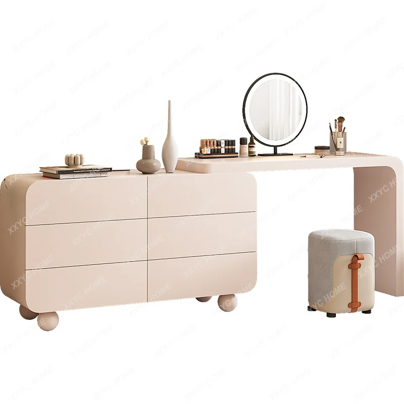 

Cream Style Dresser Chest of Drawers Integrated Small Apartment Light Luxury Modern Bedroom Tailstock Retractable Makeup Table