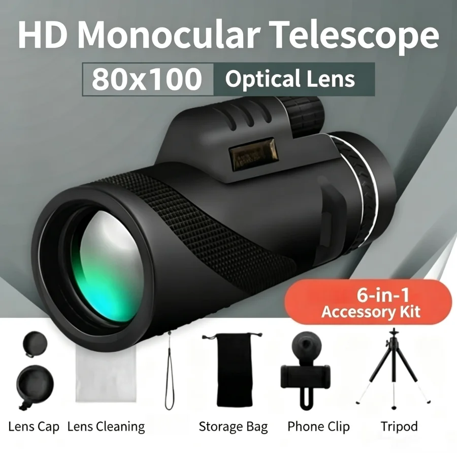 80x100 High-Definition High-Power Monocular Telescope Folding Zoom Long-Distance Optical Scope for Sports Camping and Outdoor