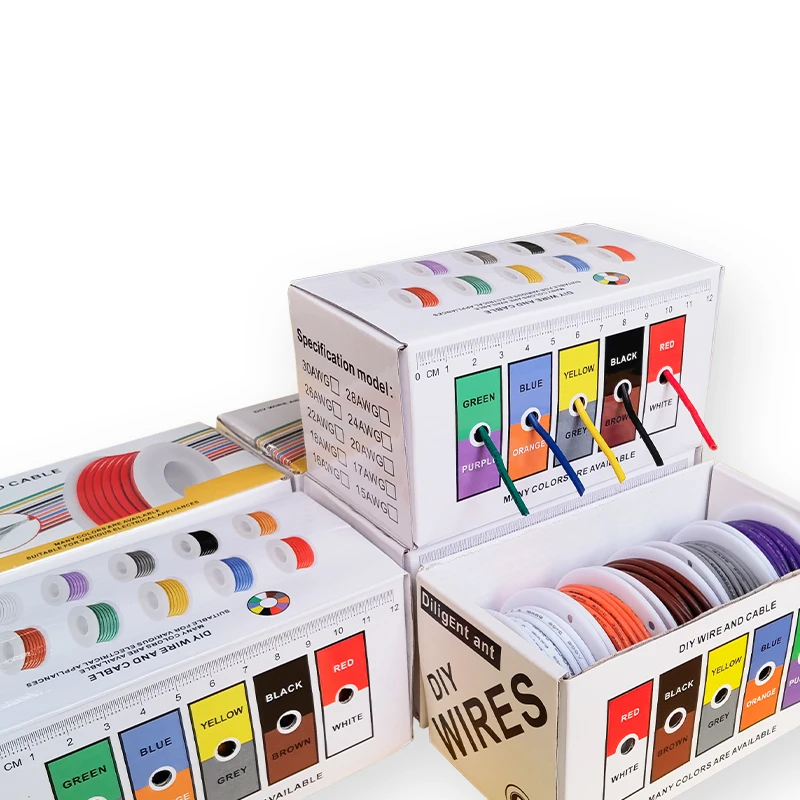 5-farbiges gemischtes Set langes Kabel, verzinnter Kupferdraht, hitzebeständig, 16/18/20/22/24/26/28/30 AWG, für Steckbrett-DIY-Batterie – Detail 2