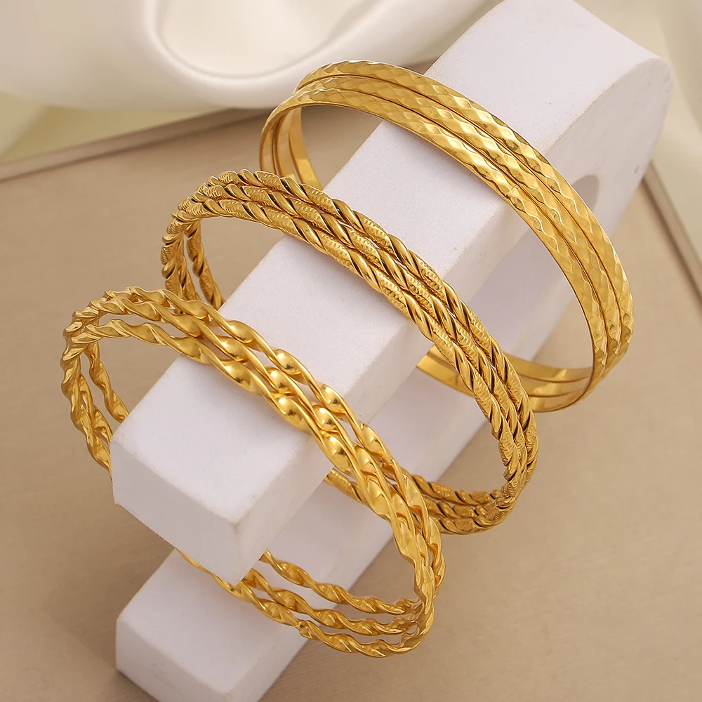 Greatera 3pcs/set Thin Stainless Steel Bracelets Twisted-pair Cable Design Bangle Stainless Steel Waterproof Women's Jewelry INS view 6