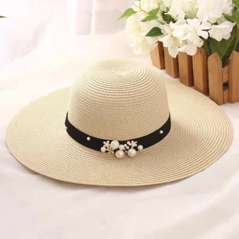 Handmade Wide Brim Cowgirl Hat Pearls Cowboy Hat for Camping Cowgirl Hat