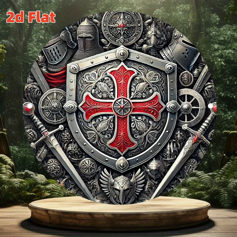 2D Flat Templar Knight Cross – Retro-Mittelalterstil |   Emblem des Roten Kreuzes, metallisches Finish | Innen-/Außendekoration für Garage, Garten