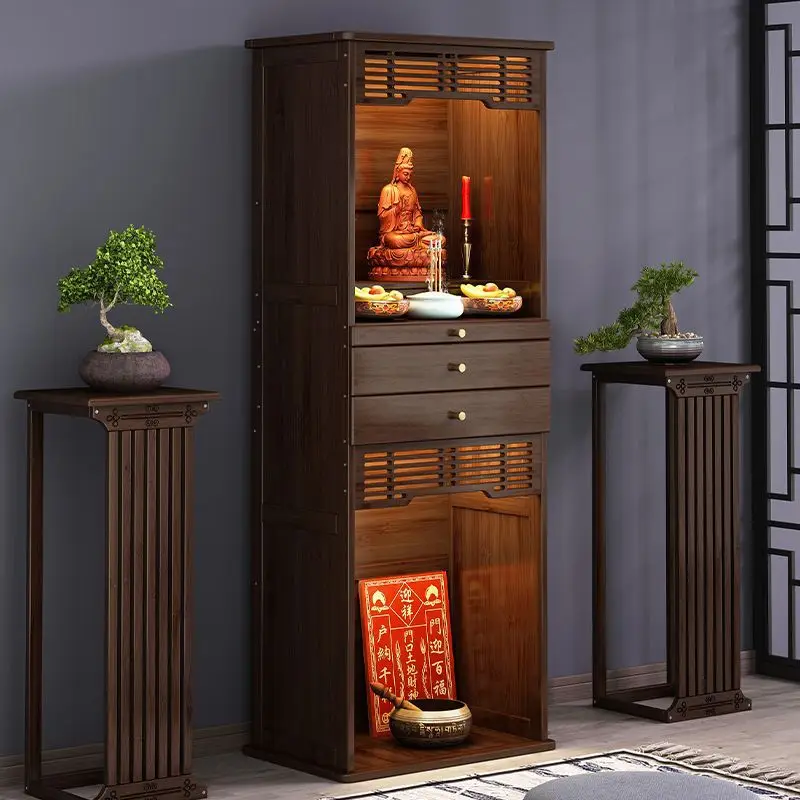 LMM New Chinese-style God of Wealth Cabinet Household Incense Case Guanyin Buddha Statue Cabinet