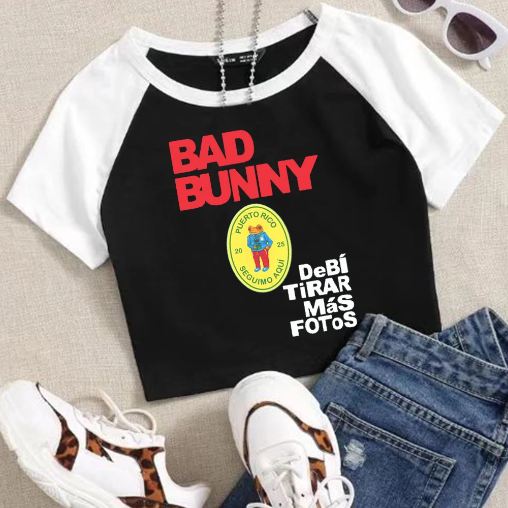 Bad Bunny Debi Tirar Mas Fotos Crop Tops T-Shirt Girls Fashion Women O-Neck Short Sleeve Gift T-shirt