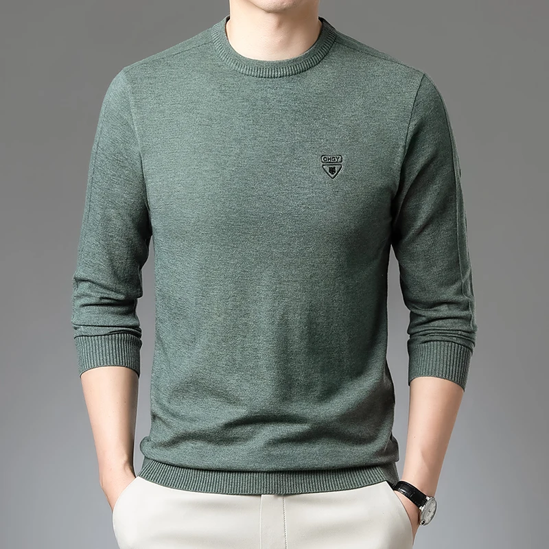 Sweater pria, baju hangat Pullover Bisnis kasual leher hati pakaian pria