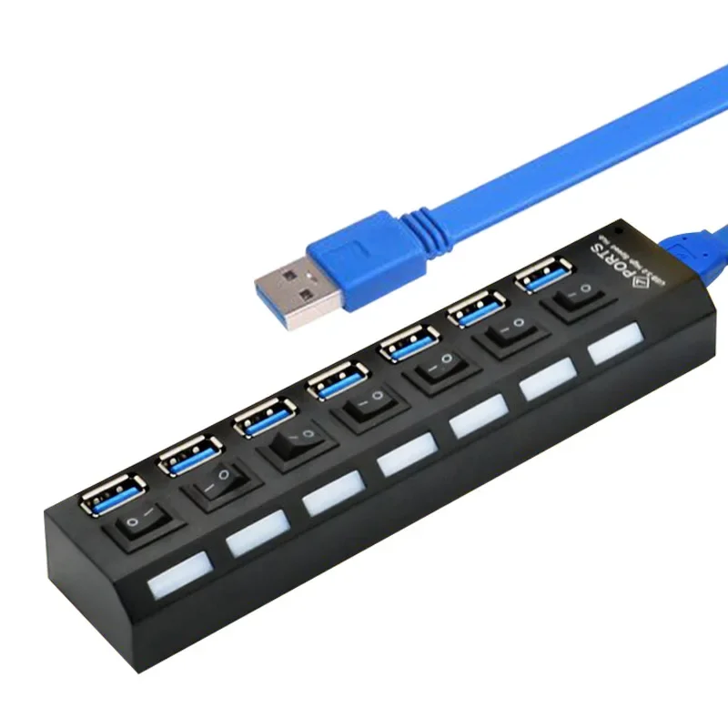 USB Hub 2.0 Multi USB Port 7 Ports Hub USB High Speed Hab Adapter with On/off Switch USB Splitter for PC Computer