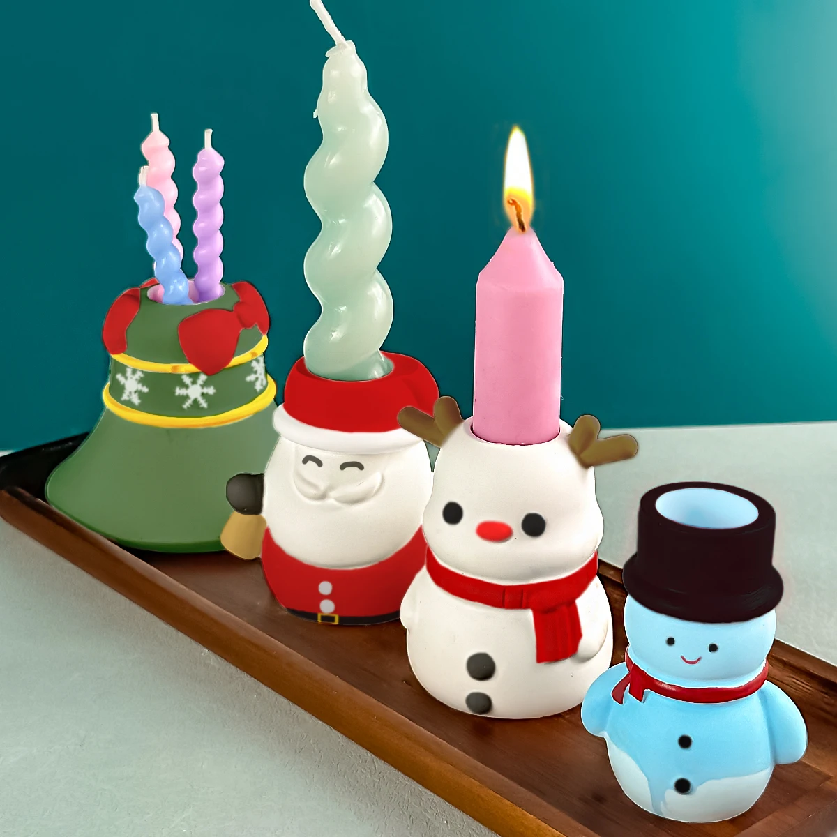 DIY Christmas Candle Holder Silicone Mold Christmas New Santa Claus Snowman Bell Setting Table Creative Handmade Home Decoration