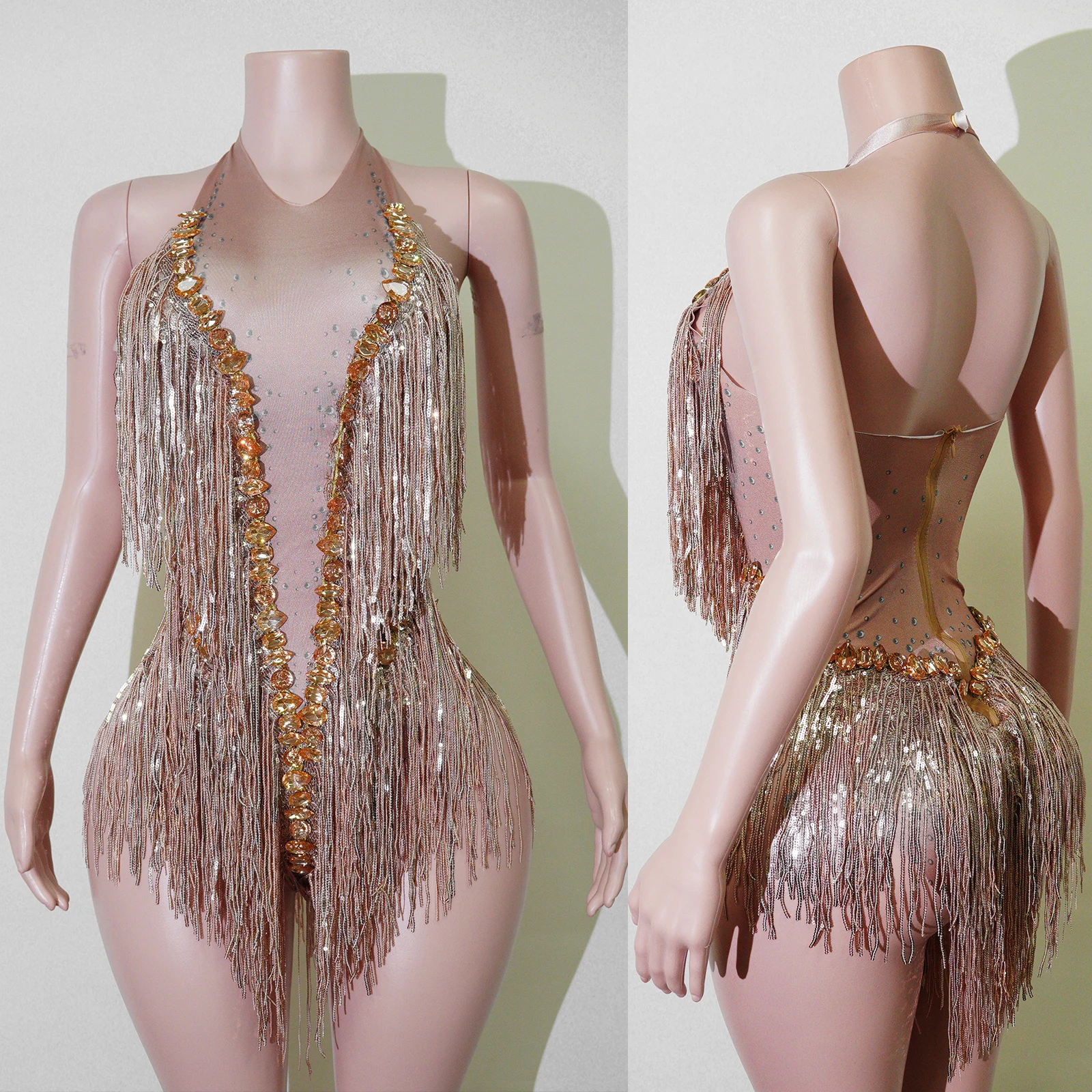 Dames Feestdanskostuum Stadiumkleding Stretch bodysuits Kwastje Turnpakje Prestaties Sparkly Strass Fringe Kleding Nachtclub
