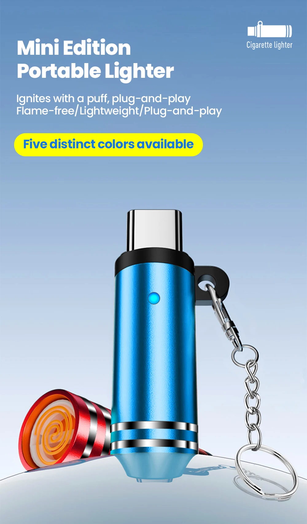 Elough Type C Mini Portable Lighter Air Blast Cigarette Lighter Outdoor Safety Windproof Explosion-Proof Lighter for IPhone15-17