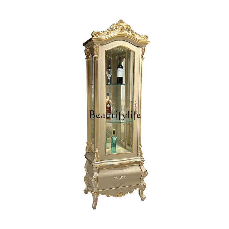 

French single-door wine cabinet, European-style court living room side cabinet luxury neoclassical solid wood carving flower