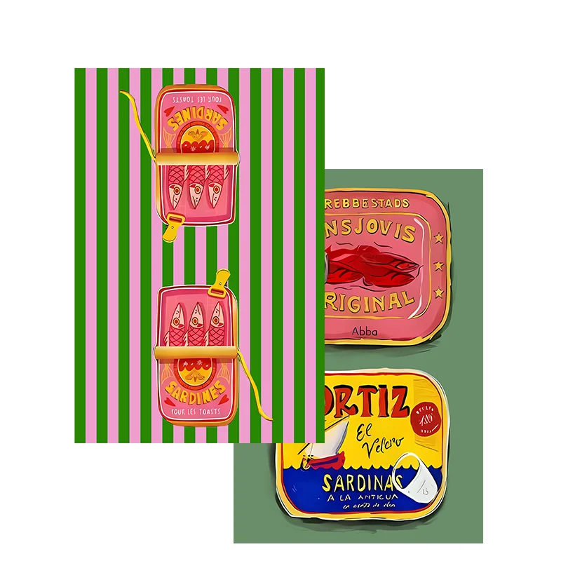 2Pcs, Pink and Green Color-Blocking Quirky Seafood Can Design Kitchen Towels, 40Cm*60Cm Towel Set, Super Absorbent Soft Cleaning Cloth, Cooking and Baking Tea Towel, Hand Towel, Cleaning Cloth, Dishwashing Cloth, Kitchen Decoration, Living Room Decoration, Kitchen Essentials, Home Essentials