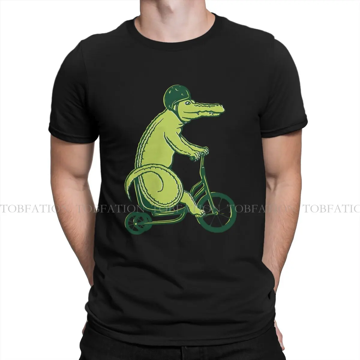 Crocodile Wild Animal Crewneck TShirts On Bike Print Men's T Shirt Funny Size S-6XL