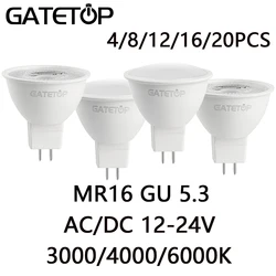 Faretto LED a bassa tensione 4-20PCS GU5.3 AC/DC 12V-24V 38/120 gradi MR16 3000K 4000K 6000K per soggiorno studio camera da letto