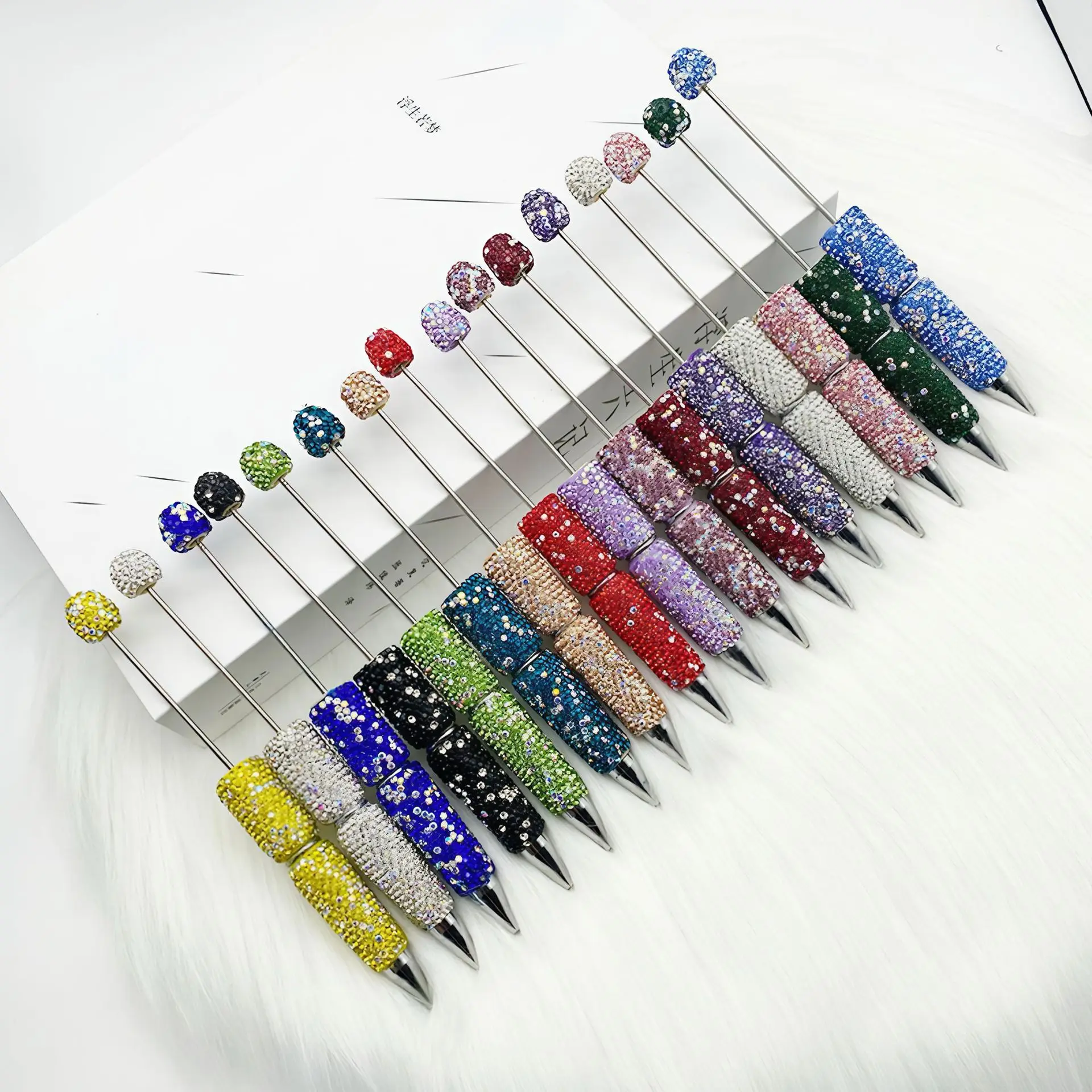 50pcs DIY Glitter Diamond Beaded Pen Handmade Glitter Beadable Ball Pen Gift Pens Student School Office Supplies Cute Stationery