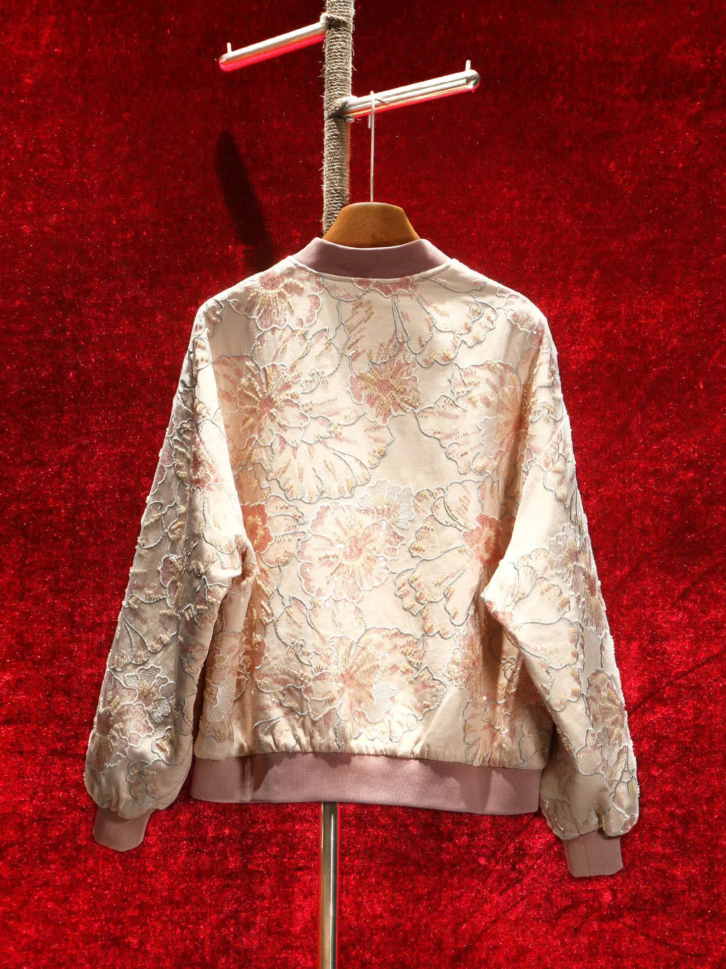 High Quality Heavy Embroidery Beads Stand Collar Women Baseball Jacket All-match New Autumn Full Sleeve Loose Cardigans Coat