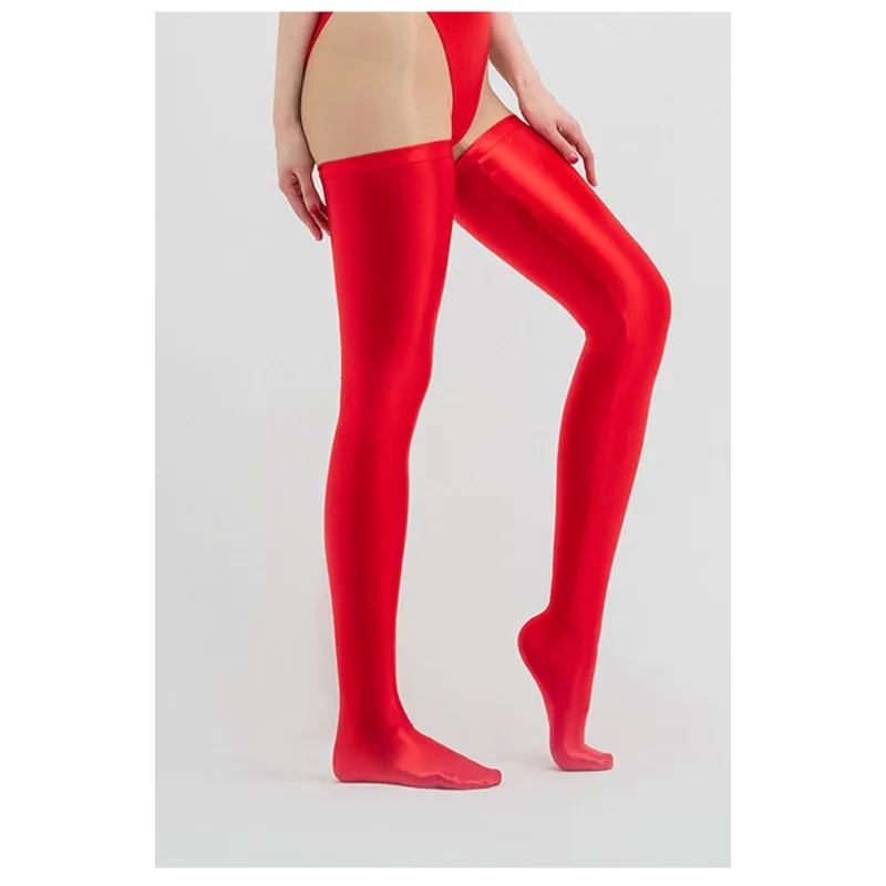 Calzini lunghi sexy personalizzati lucidi multicolori elastici lucidi aderenti con tuta da ginnastica ad alta elasticità