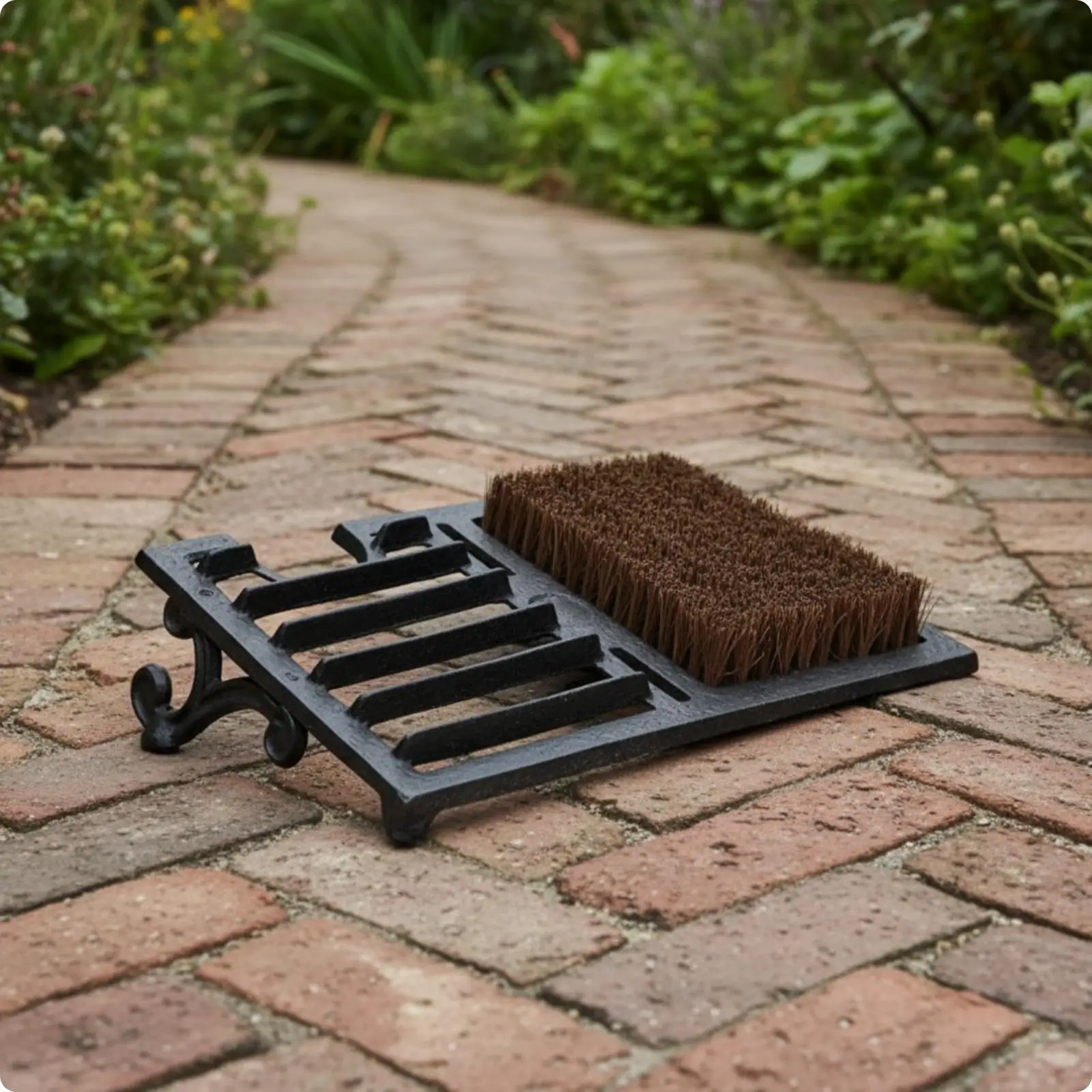 Compact Cast Iron Shoe Brush for Doorway Debris Removal with Built in Scraper and Bristle Section for Shoe Protection