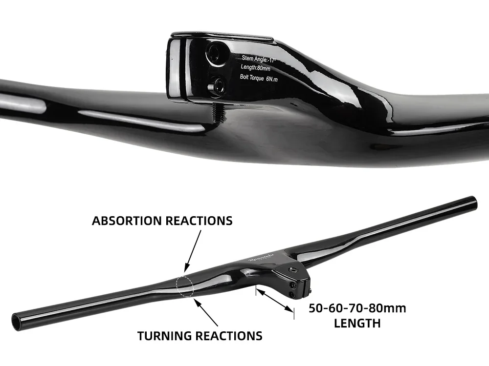 MTB Full Carbon Fiber Integrated Handlebar  -17 degree 740mm*50-100mm Ultralight Bicycle UD Matte Handlebar XC Racing Handlebar