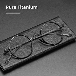 High Qulity Pure Titanium Glasses Frame Homens Retro Rodada Marca Design Óculos Masculino Prescrição Óptica Óculos Frames