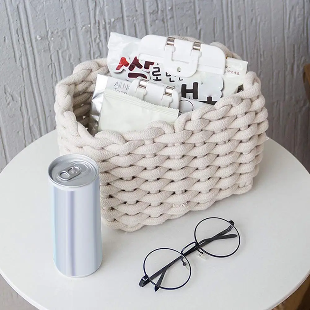 Woven Rope Storage Basket Multi-functional Rectangular Storage Basket Weave Thick Rope Storage Baskets For Organizing Storing