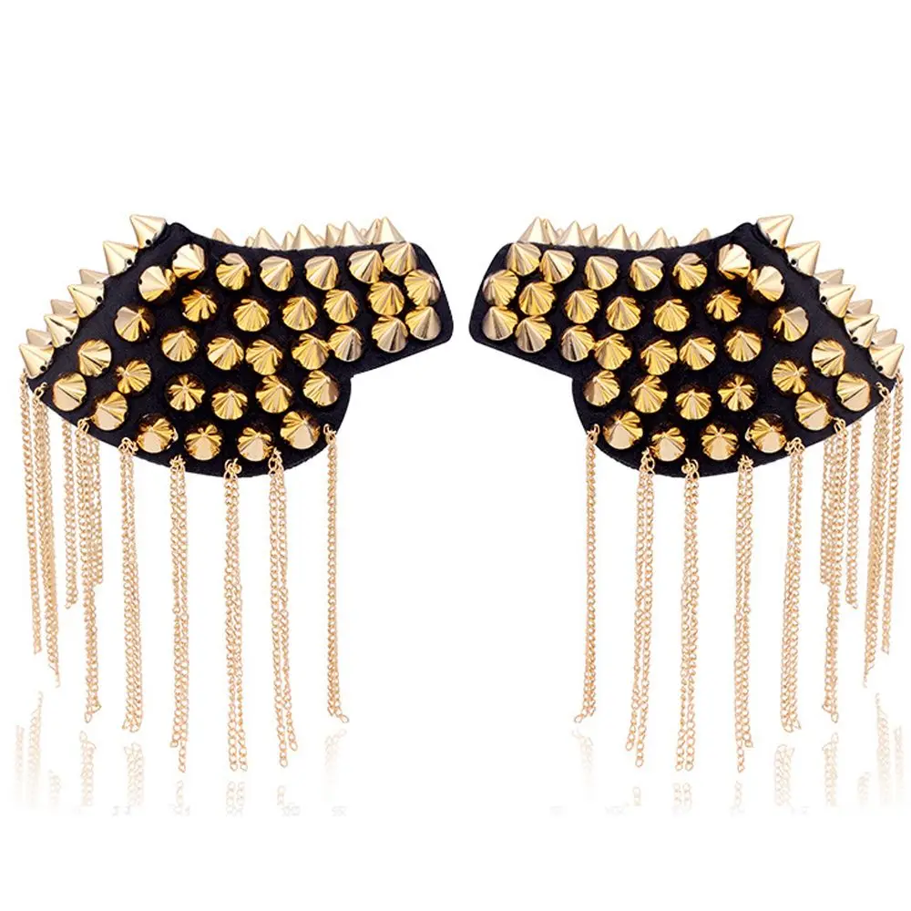 

Clothing Accessories Handmade For Coat Dress Rivet Shoulder Pad Brooch Fringed Shoulder Stamp Tassel Metal Epaulet