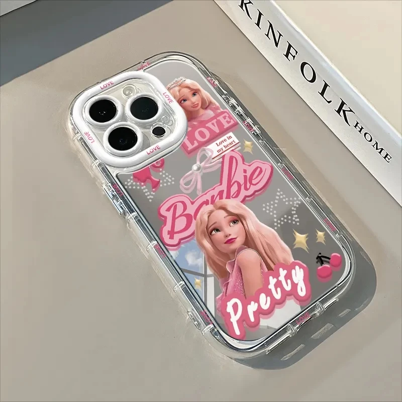 2024 Miniso New Barbie Princess Fashion Pink Mirror Case Y2K Phone Case For Iphone1615121314Promax Kawaii Girl Birthday Gift