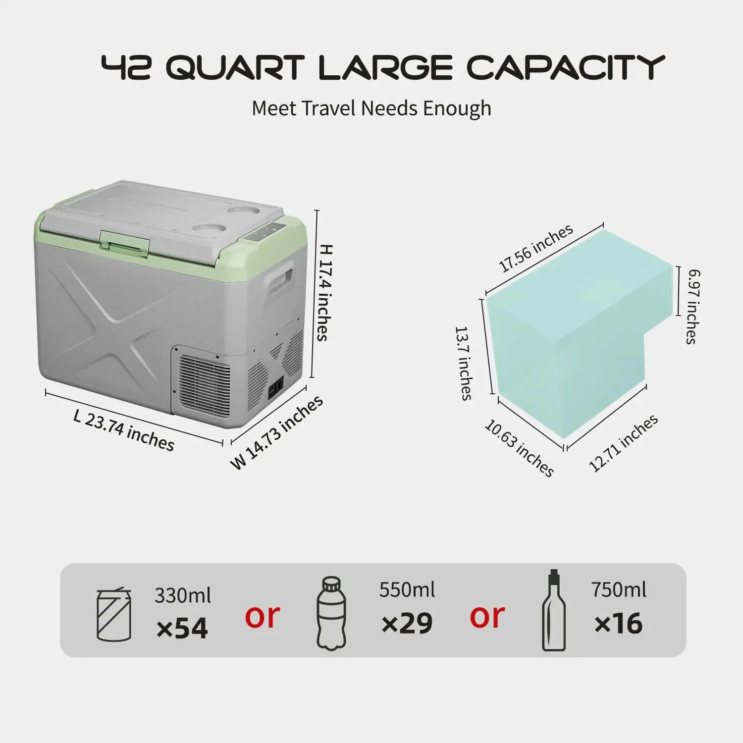 X40 Portable Fridge 12 Volt Car Refrigerator 42 Quart Fast Cooling Freezer for Fishing, Camping, RV, Truck, Boat-12/24V