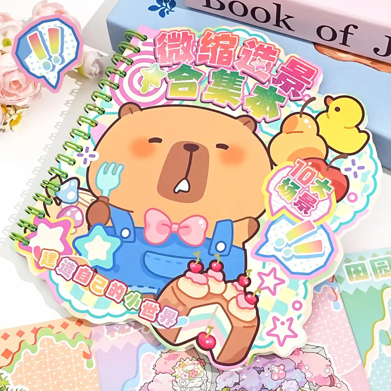 Cute 3D Cartoon Capybara Sticker Book DIY Landscape Cabin Scene Combination Book Set Game Books Festival Gifts
