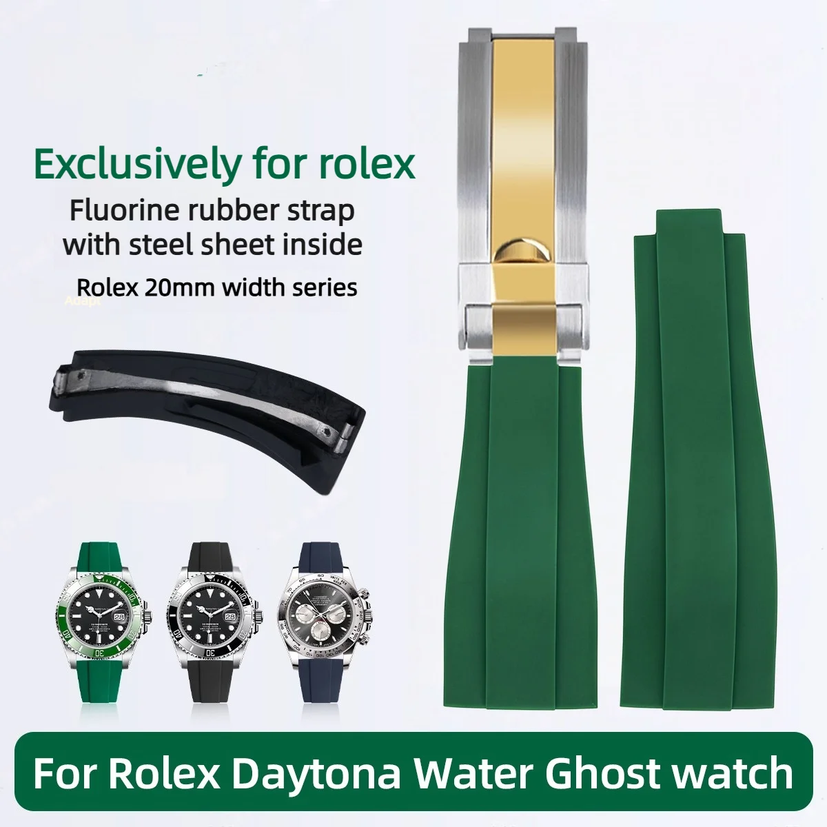 

For Rolex 20mm FKM Rubber Watchband For Daytona Water Ghost Yacht GMT series Built in Steel Sheet fluorine rubber watch strap Me