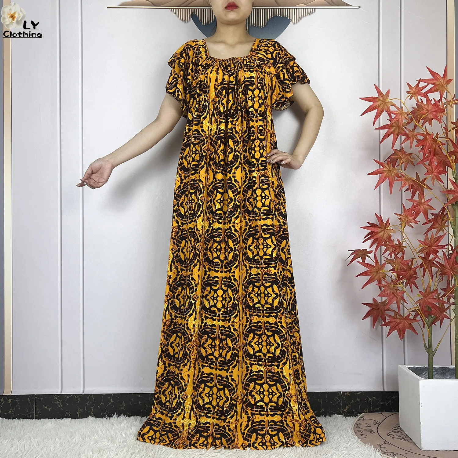 2024 Summer Short Sleeve African For Women Dashiki Dubai Printed Cotton Loose Fit Femme Robe Muslim Sets Abaya With Headscarf