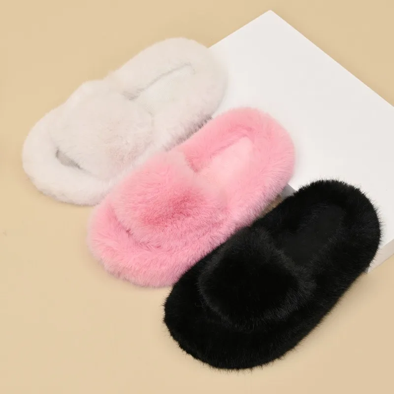 

Плюшевые тапочки для девочек, домашняя однотонная универсальная детская теплая обувь с открытым носком, новинка зимы 2025, детская обувь для спальни с мягкой подошвой