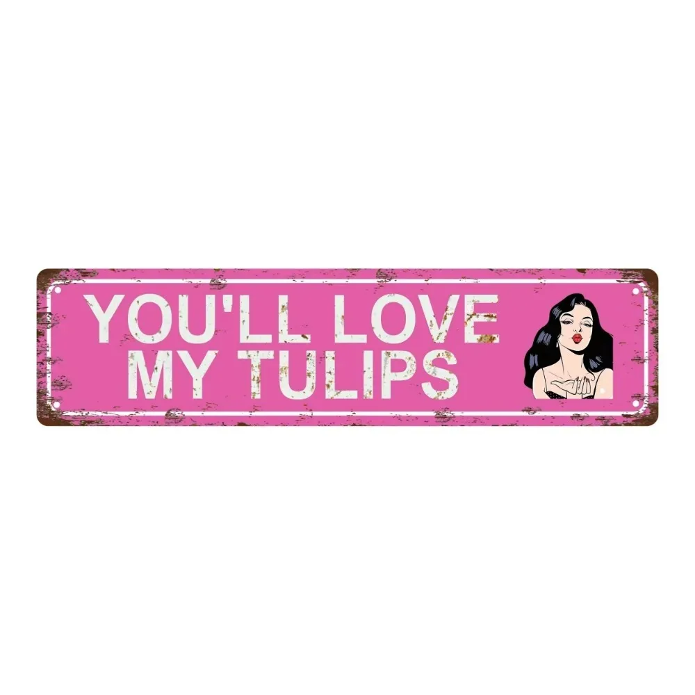 Custom Vintage Pink Metal Sign, Retro Floral Quote Wall Decor for Home & Bar Spaces