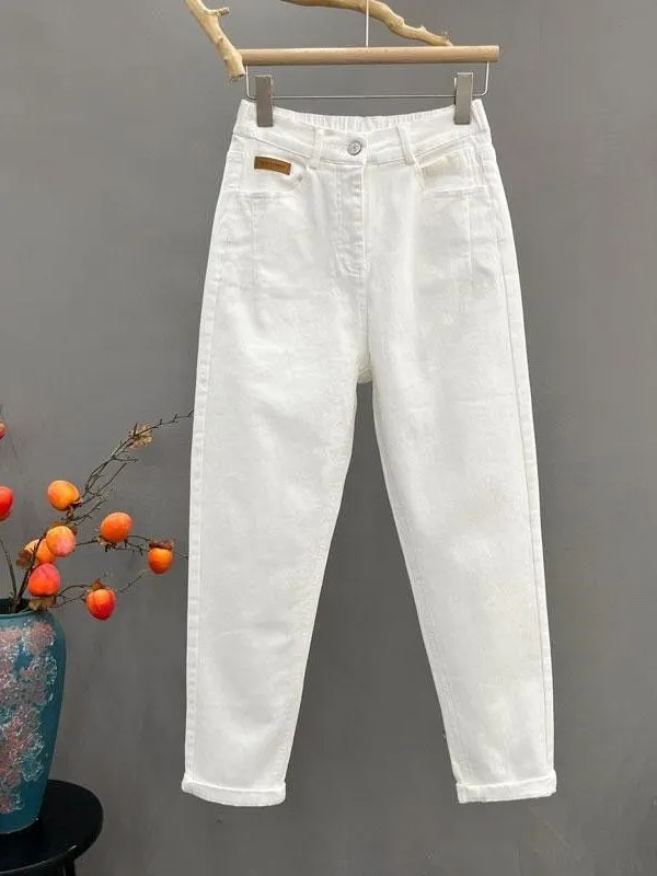 Casual Loose Women's Jeans High Waist Straight Leg Pants Elastic Waist Spring Summer New Style Harlan Dad Pants Slimming Effect