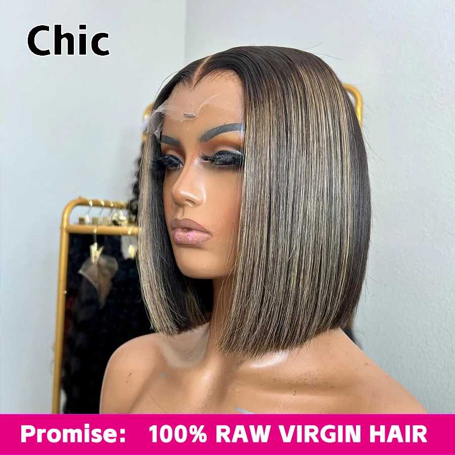 Gd Chic Wigs 1B/27 Short Bob 100% Virgin Hair Double Drawn Real HD Lace Wig Glueless Highlight 5x5 HD Lace Closure Wigs Prepluck