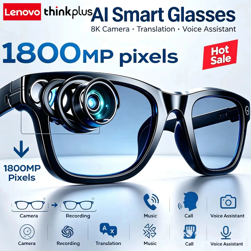 Lenovo thinkplus Smart Bluetooth Glasses AI Motorcycle Goggles Player Surround Sound Touch Control Multifunctional Sunglasses