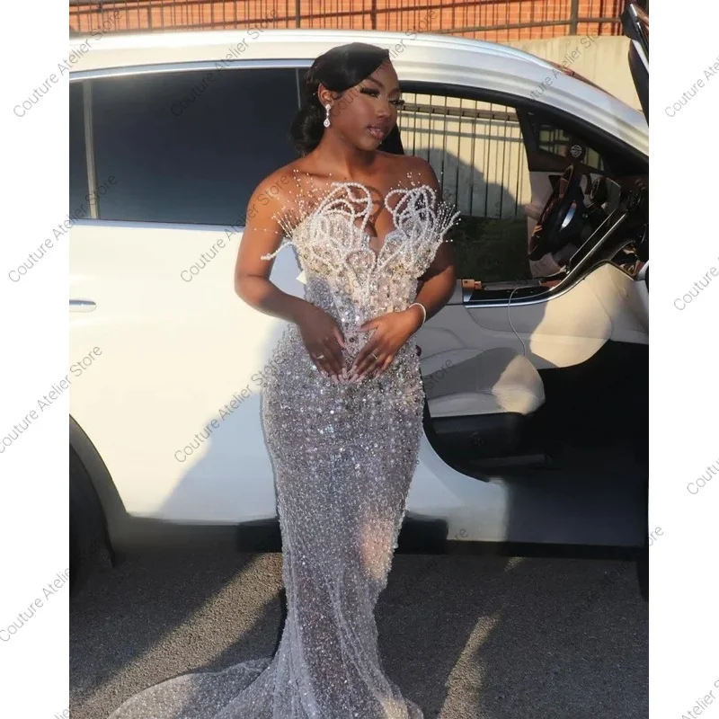 

Sparkly Prom Dresses For Black Girl 2026 Beading Pearl Mermaid Party Gowns African Matric Dance Dress 2026 Party Gown Customized