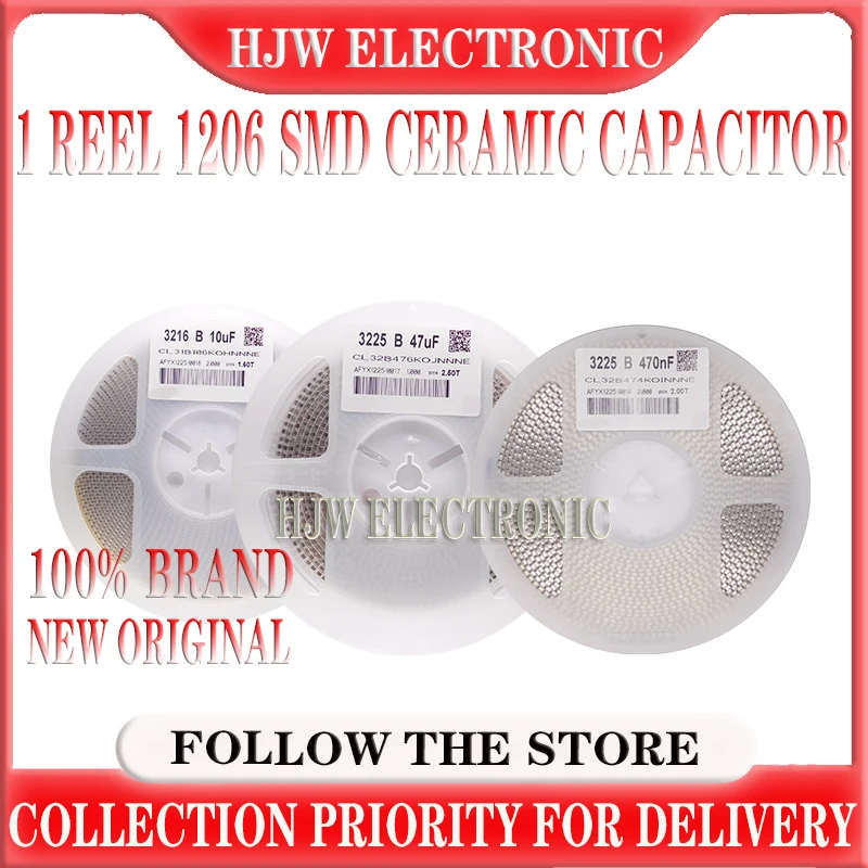 1 reel 1206 SMD Chip Multilayer Ceramic Capacitor 0.5pF - 100uF 10pF 100pF 1nF 10nF 15nF 100nF 0.1uF 1uF 2.2uF 4.7uF 10uF 47uF