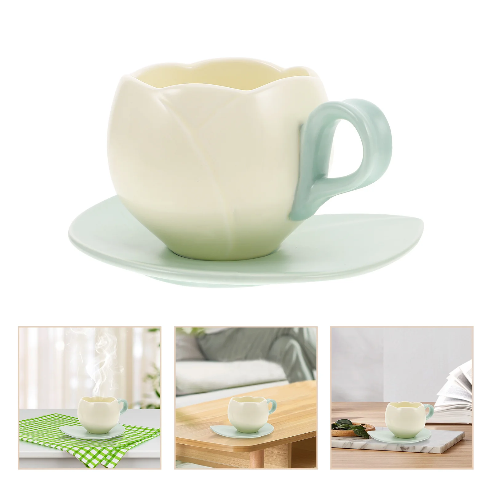 

1Set Tulip Shape Ceramic Coffee Mug Saucer Set Vintage Floral Coffee Tea Cup Stylish Elegant Set Mug and Saucer