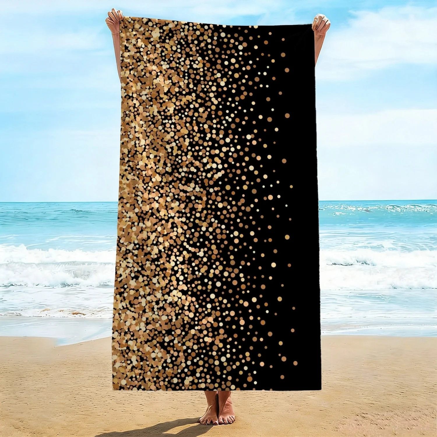 1PC Gold Glitter Dot Beach Towel Suitable for yoga, swimming, camping, big bath towels, essential travel accessories