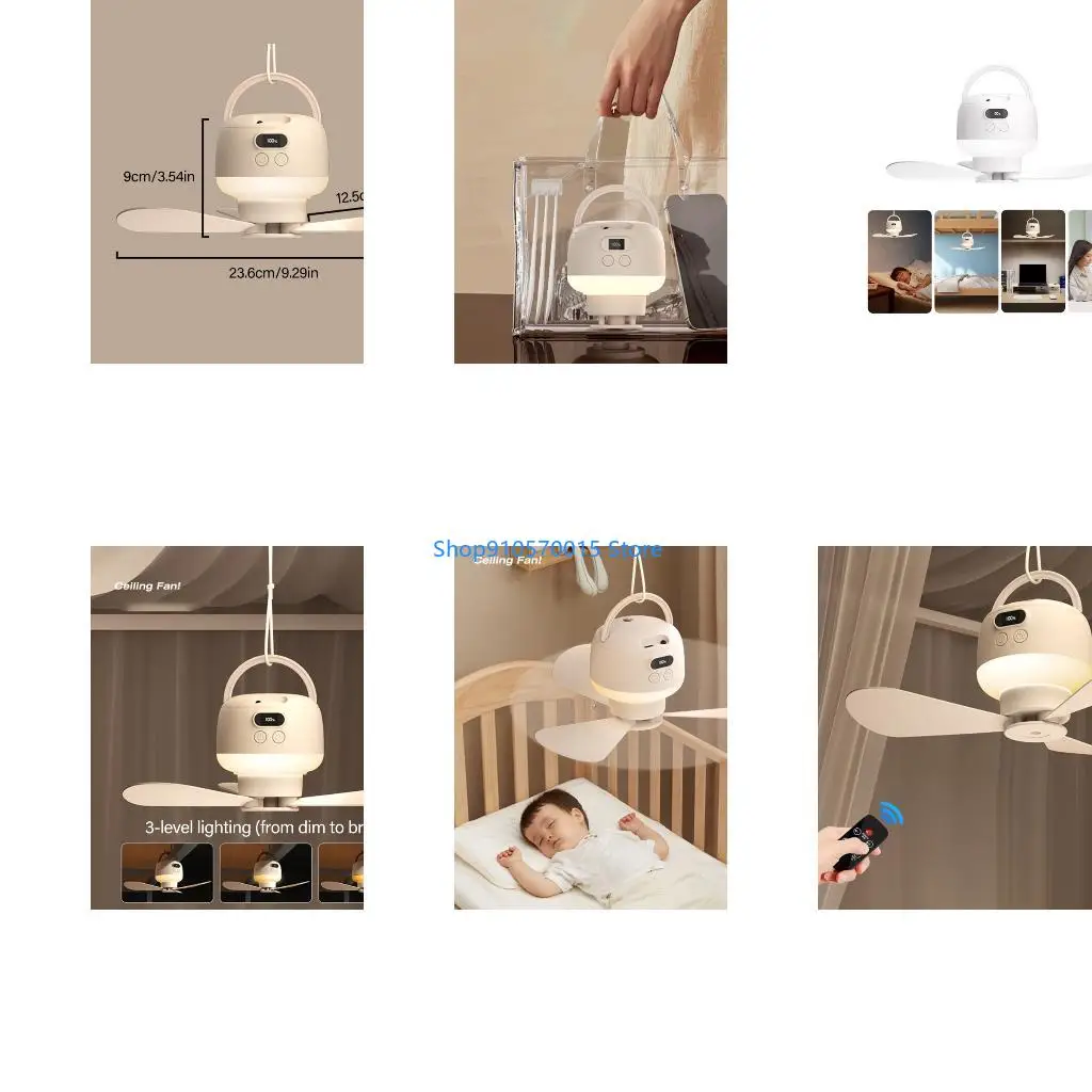 B95C Portable LED Camping Fan With Remote Control Rechargeable Battery Adjustable Speed Silents Hanging Fan For Home Tent