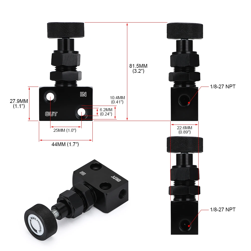 VR - Brake Proportioning Valve 1/8NPT Bias Adjustable Lever Type Screw Knob Control VR3315