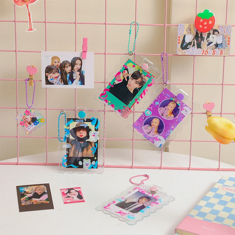Cute Cartoon Transparent Card Sleeves Holder Photo Cover Cards Protector Kpop Card Protective Case Keychain Photocard Holder