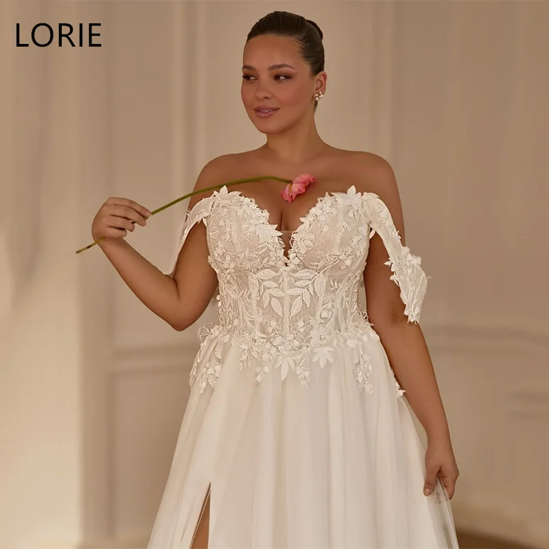 

LORIE Luxury V-Neck Wedding Dresses A-Line Side Silt Lace Appliques 2025 Sheer Backless Bridal Gown for Wedding Party Customized