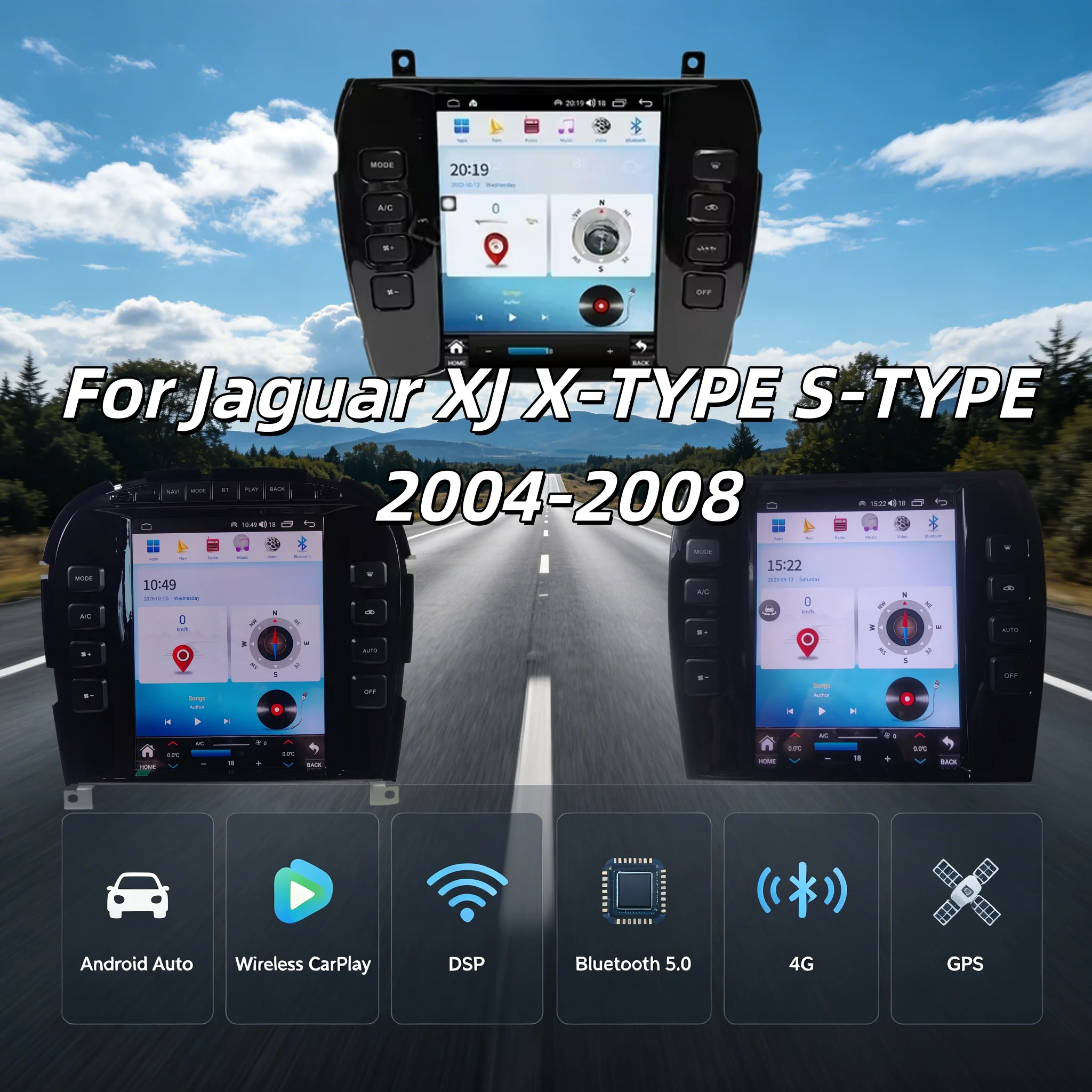 Touch Screen For Jaguar XJ X-TYPE S-TYPE 2004-2008 Android 14.0 Multimedia DVD Player Carplay GPS Navigation Car Radio BT 5.0
