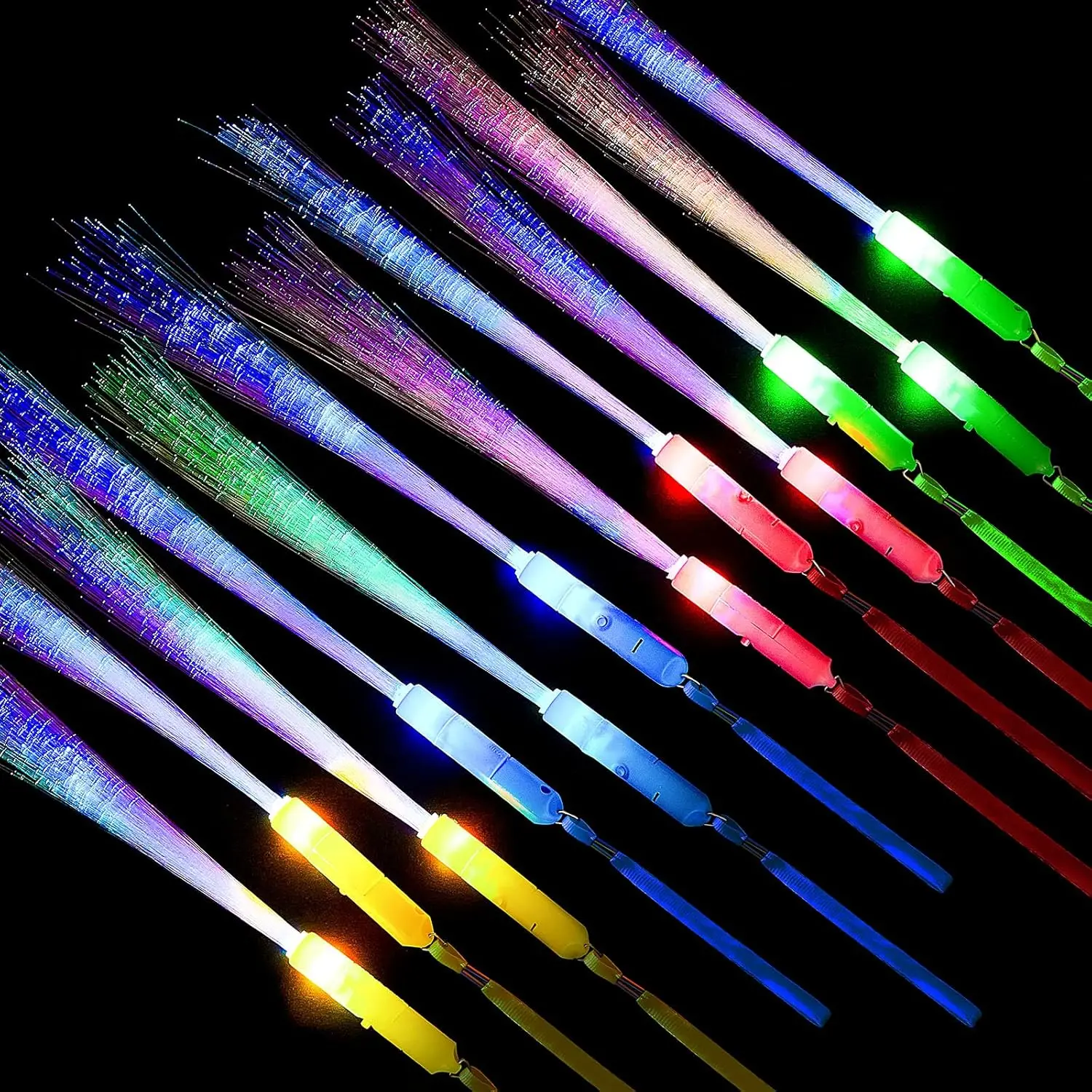 12-96 PCS Multicolor Fiber Optic Wands 10.2'' Glow Wands LED Light up Wands 3 Models for Wedding Concert Birthday Party Favors