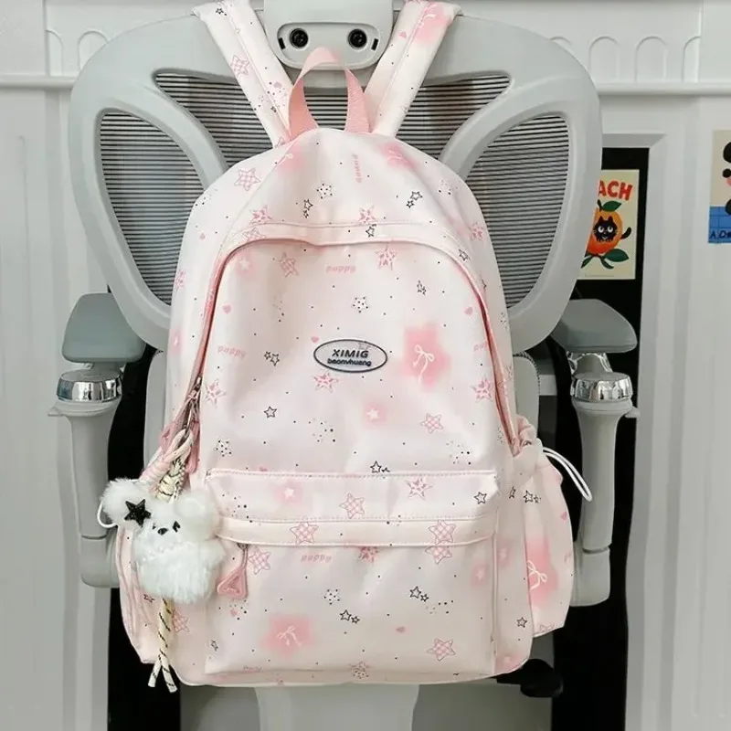 

Nylon Women Backpack Large Capacity School Bags For Teenage Girls Simple Star Print Bookbag Female Casual Student Daily Rucksack