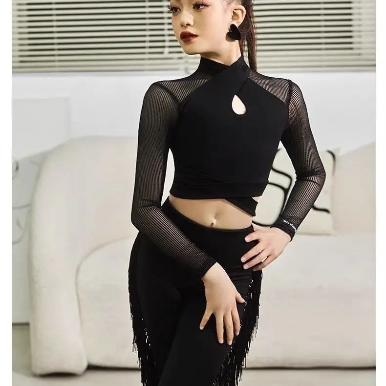 Children Latin Dance Pants Girl National Standard Dance Tassel Pants Set Training Outfit Kid Performance Competition Costumes