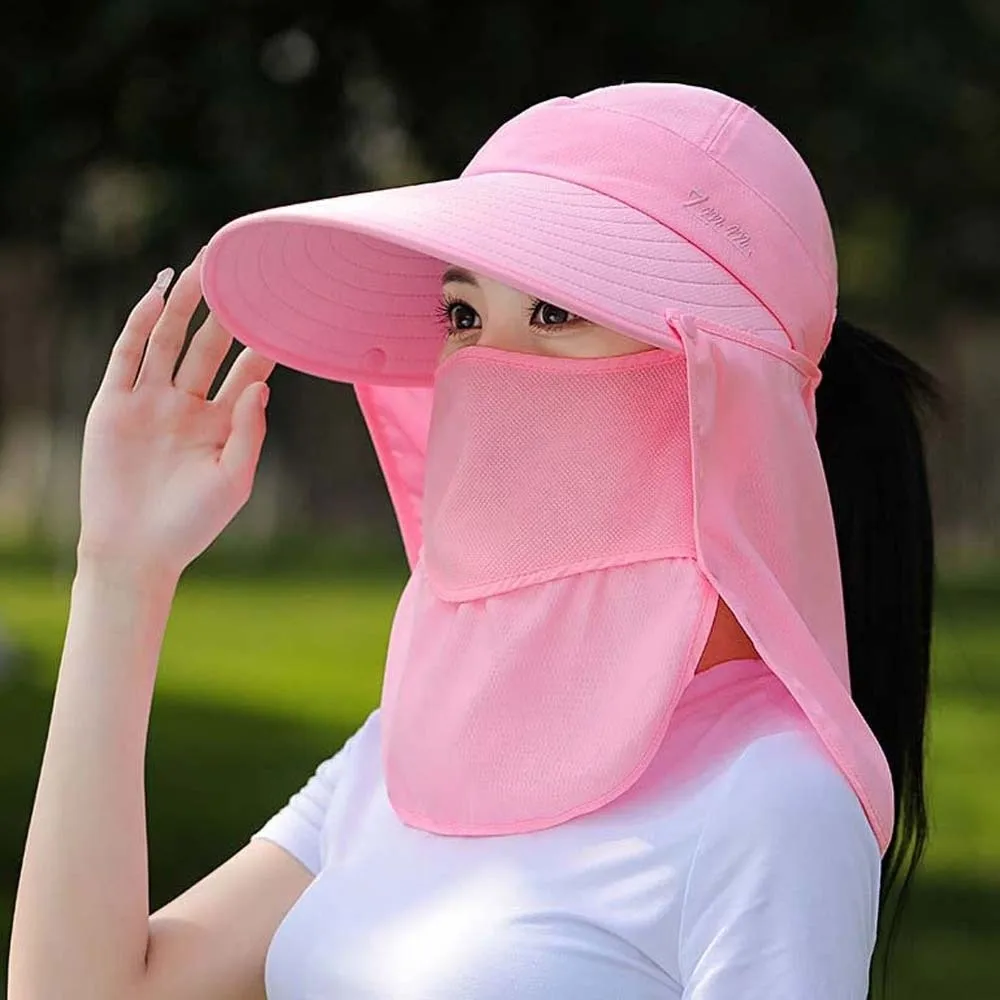 

Portable Anti-UV Shawl Mask Hat Wide-Brimmed Face Covering Sunshade Shawl Cap Solid Color Breathable Neck Protection Cap Spring